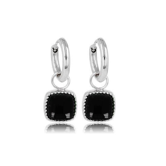 Zilveren oorbellen met Onyx edelsteen 10mm - My Bendel