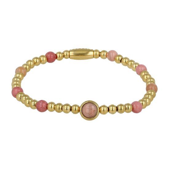 Damesarmband elastisch met edelstenen en ronde rhodoniet bedel -My Bendel