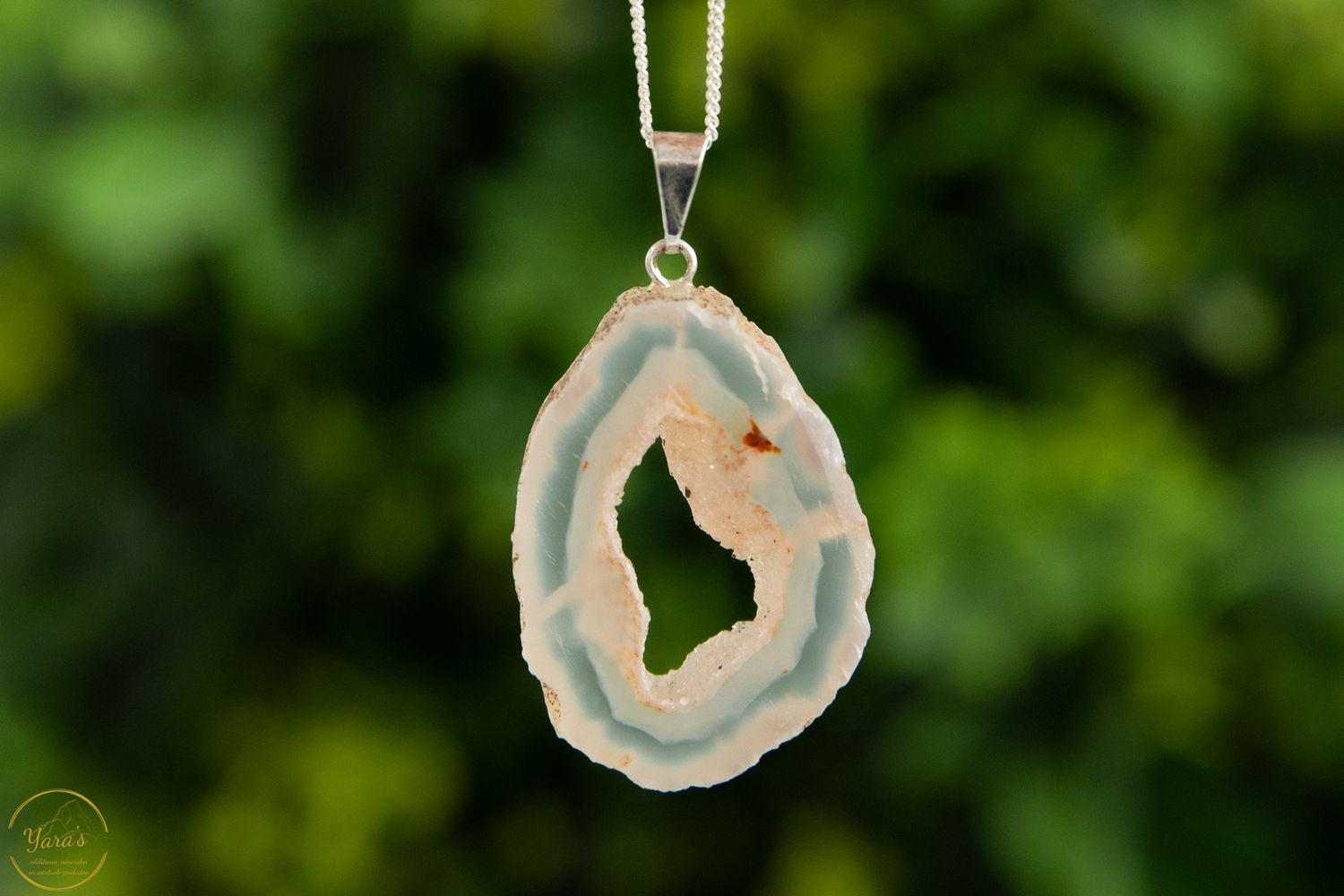 Agaat Geode Hanger met Zilverkleurig Oog
