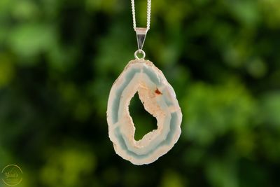 Agaat Geode Hanger met Zilverkleurig Oog