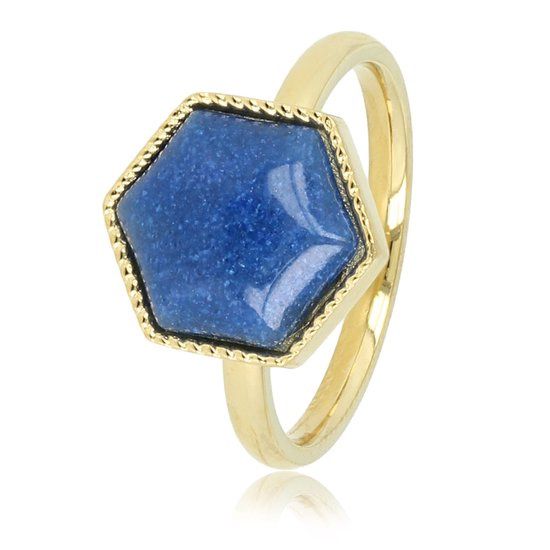 Gouden ring met grote blauwe aventurijn edelsteen - My Bendel
