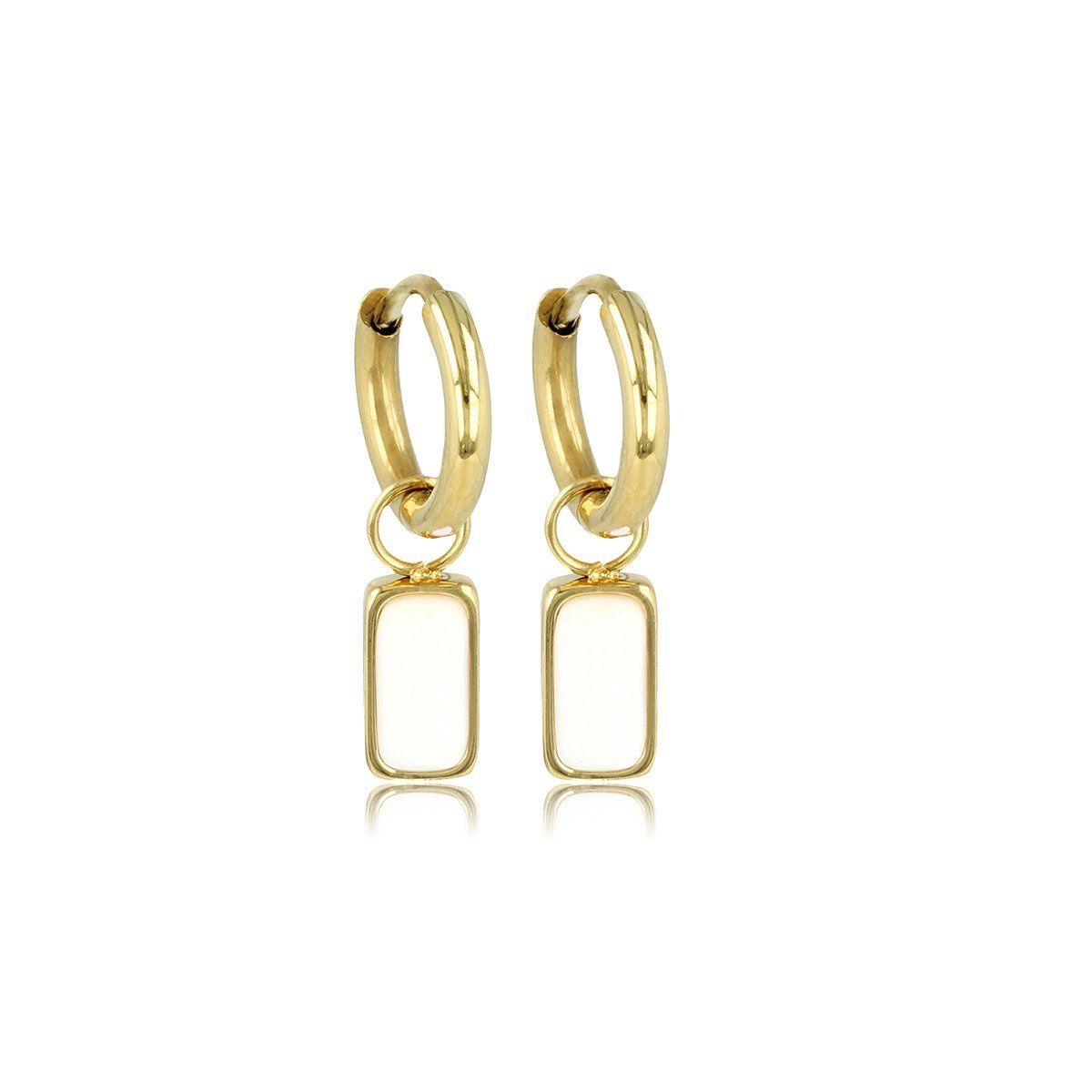 Minimalistische gouden oorbellen met witte aventurijn edelsteen - My Bendel