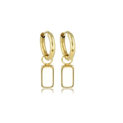 Minimalistische gouden oorbellen met witte aventurijn edelsteen - My Bendel