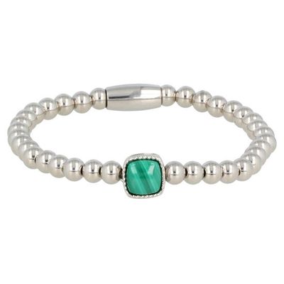 Zilveren elastische bedelarmband met Malachiet steen - My Bendel