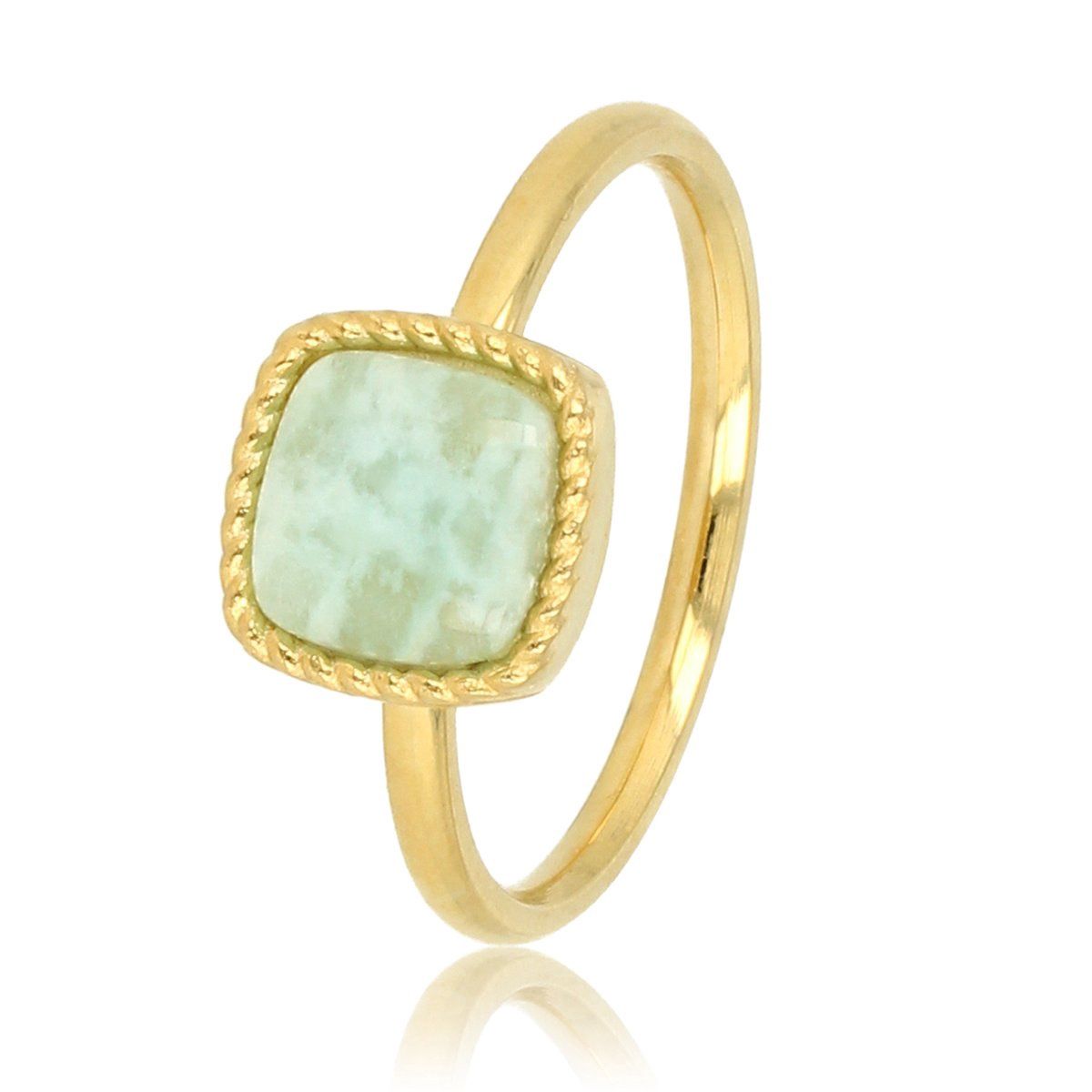 Gouden zegelring met Amazoniet edelsteen - My Bendel, Maat: Maat 17
