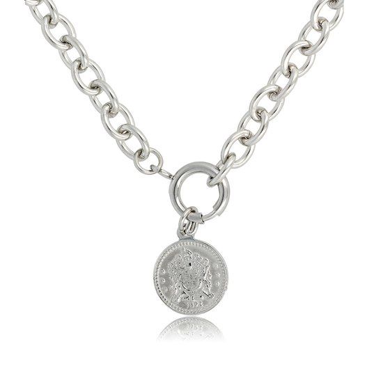 Zilveren ketting met grote schakels en munt - My Bendel