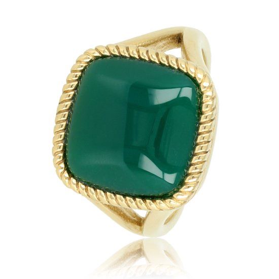 Zegelring met Groene agaat edelsteen - My Bendel, Maat: Maat 16