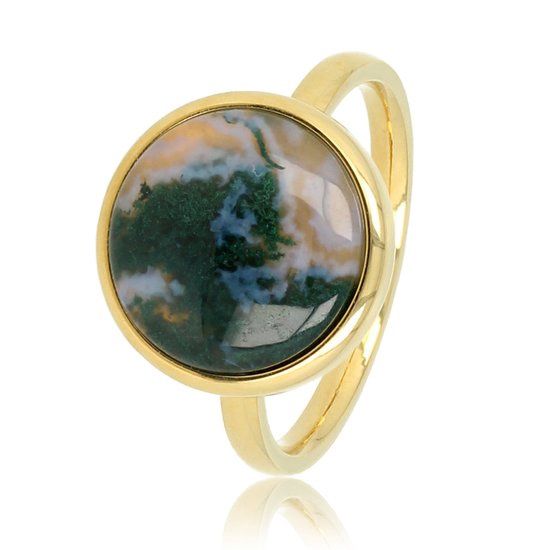Gouden ring met mosagaat edelsteen - My Bendel, Maat: Maat 21