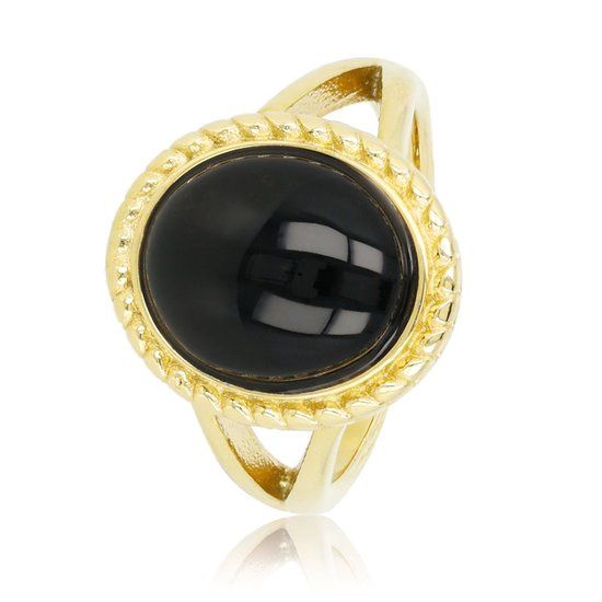 Gouden vintagering met zwarte Onyx edelsteen - My Bendel