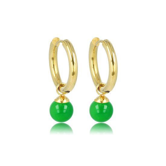 Gouden oorbel groene agaat edelstenen balletje - My Bendel