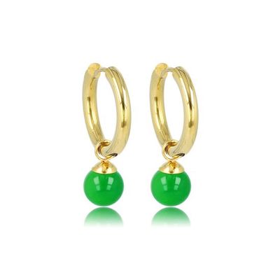 Gouden oorbel groene agaat edelstenen balletje - My Bendel