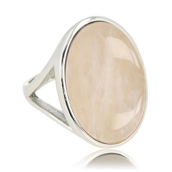 Grote zilveren ring met ronde rozenkwarts edelsteen - My Bendel