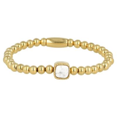 VI5107 Gouden elastische bedelarmband met Howlite edelsteen