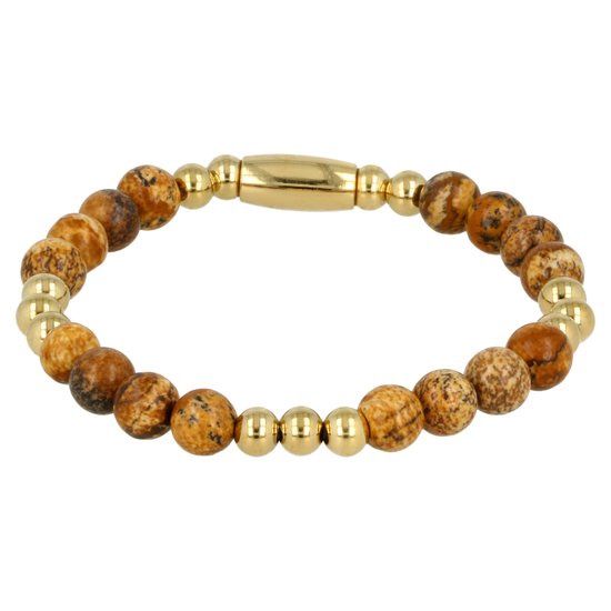 VI5507 *Damesarmband goud met Picture Jasper edelsteen elastisch