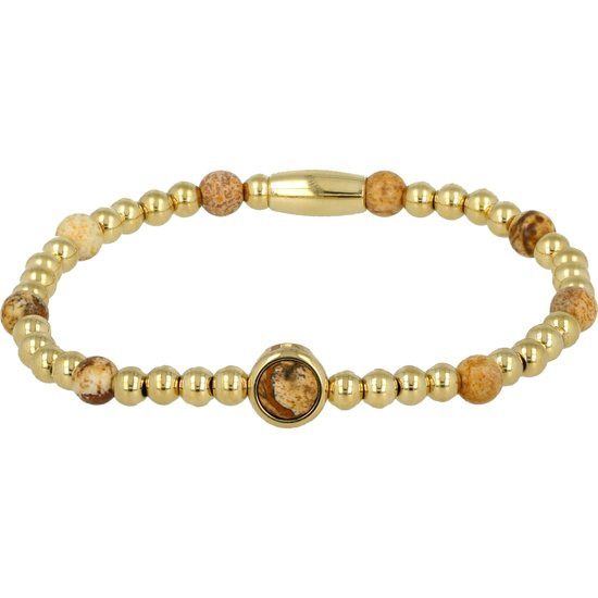 Damesarmband elastisch met edelstenen en ronde landschapsjaspis - My Bendel