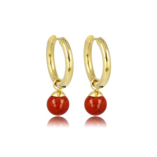 Gouden oorbel met Aventurijn edelstenen balletje - My Bendel