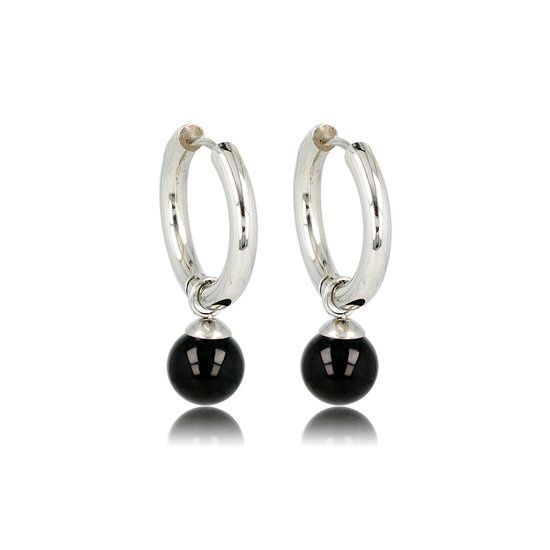 Zilveren oorbel Onyx edelstenen balletje - My Bendel