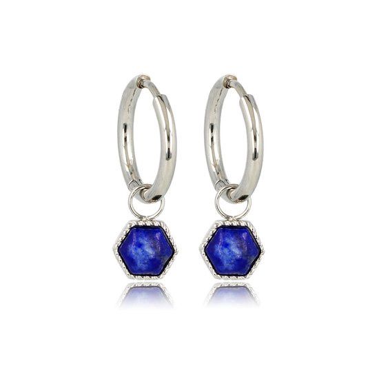 Oorbellen zilver zeshoek met Lapis Lazuli edelsteen - My Bendel