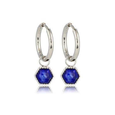 Oorbellen zilver zeshoek met Lapis Lazuli edelsteen - My Bendel
