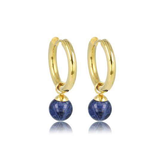 Gouden oorbel Sodaliet edelstenen balletje - My Bendel