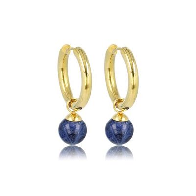 Gouden oorbel Sodaliet edelstenen balletje - My Bendel