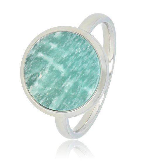 Ring zilver met blauwe Amazoniet edelsteen - My Bendel, Maat: Maat 18