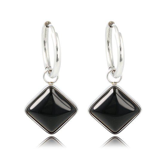 Zilveren oorbellen salmiak model met Onyx edelsteen - My Bendel
