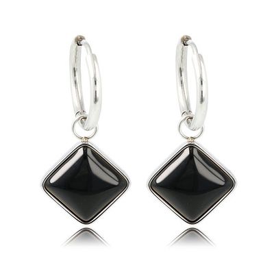 Zilveren oorbellen salmiak model met Onyx edelsteen - My Bendel