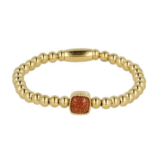 Gouden elastische bedelarmband met goudstroom edelsteen - My Bendel