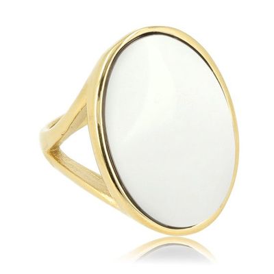 Grote gouden ring met ronde witte aventurijn edelsteen - My Bendel