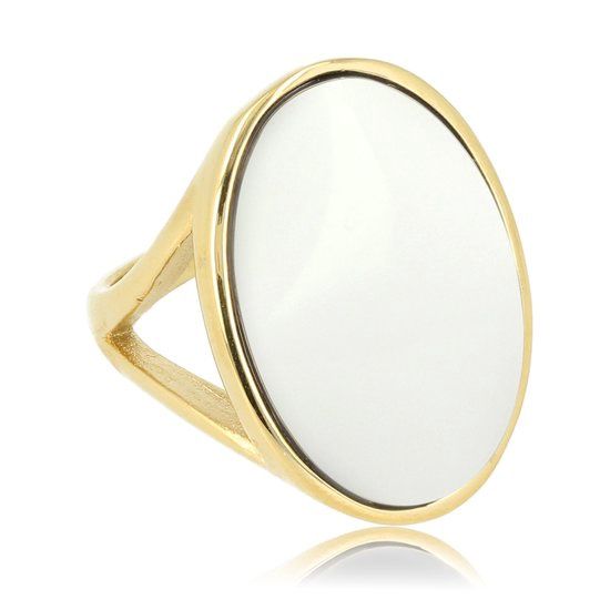 Grote gouden ring met ronde witte aventurijn edelsteen - My Bendel