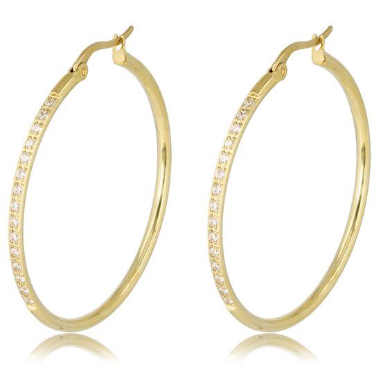 Gouden oorbellen kristal zirkonia 40mm x 2mm - My Bendel