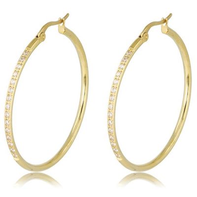 Gouden oorbellen kristal zirkonia 40mm x 2mm - My Bendel