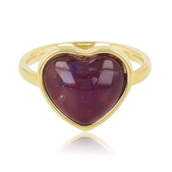 Gouden hartenring met Amethist edelsteen - My Bendel, Maat: Maat 18