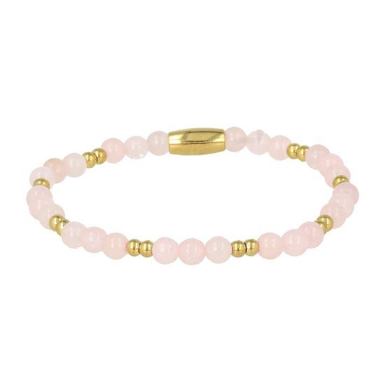 Fijne gouden elastische armband Rozenkwarts edelsteen 4mm - My Bendel