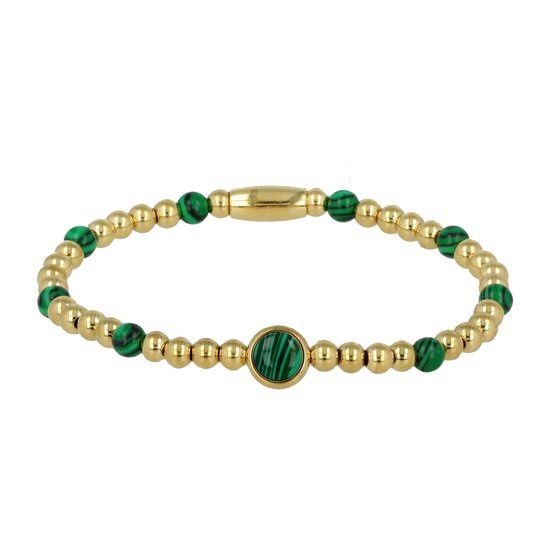 Damesarmband elastisch met edelstenen en ronde Malachiet - My Bendel