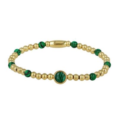 Damesarmband elastisch met edelstenen en ronde Malachiet - My Bendel