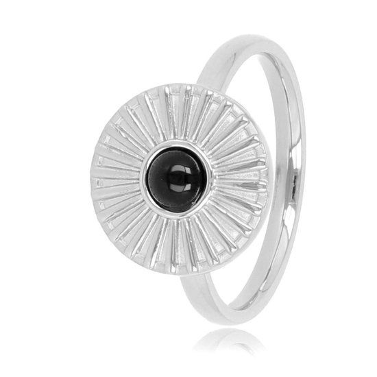 Ring zilver met zonnetje en Onyx edelsteen - My Bendel, Maat: Maat 18