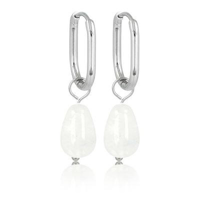 Zilveren oorbellen met witte kwarts edelsteen - 30 mm lang - My Bendel