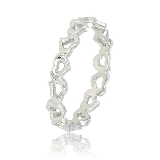 Zilverkleurige ring met open hartjes patroon - 3.5 mm - My Bendel, Maat: Maat 18