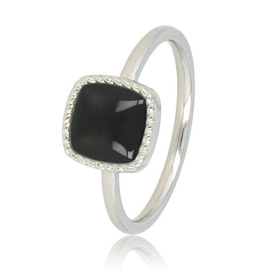 Zilveren zegelring met Onyx edelsteen - My Bendel, Maat: Maat 16