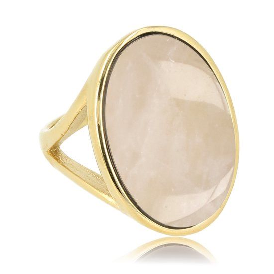 Grote gouden ring met ronde Rozenkwarts edelsteen - My Bendel