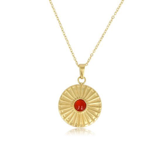 Goudkleurige fijne schakelketting met een zonnetje hanger en carneool edelsteen - My Bendel
