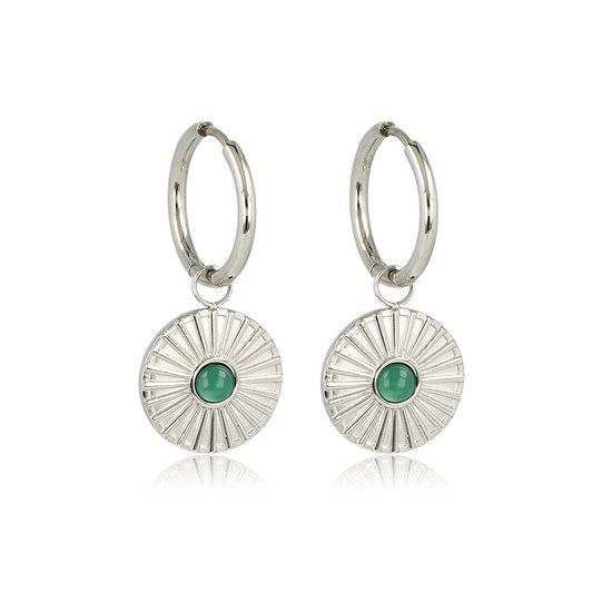 COHA1064 Zilveren oorbellen Green Agate zonnetje