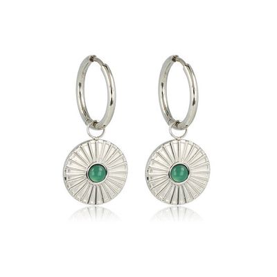 COHA1064 Zilveren oorbellen Green Agate zonnetje