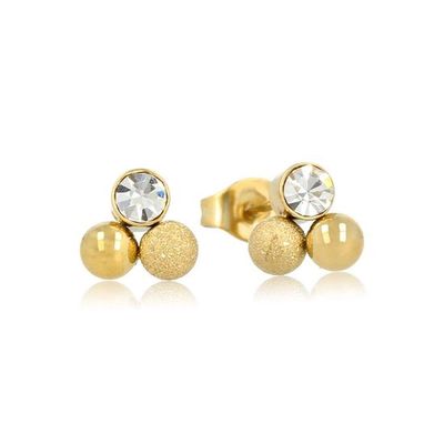 Goudkleurige drievormige oorstekers met kristal - My Bendel