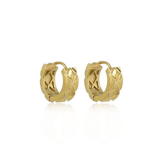 Goudkleurige kleine oorringen met patroon 16x6 mm - My Bendel