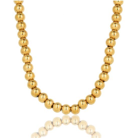 45 cm lange dames ketting met 7 mm grote goudkleurige balletjes  - My Bendel
