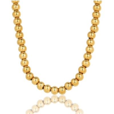 45 cm lange dames ketting met 7 mm grote goudkleurige balletjes  - My Bendel