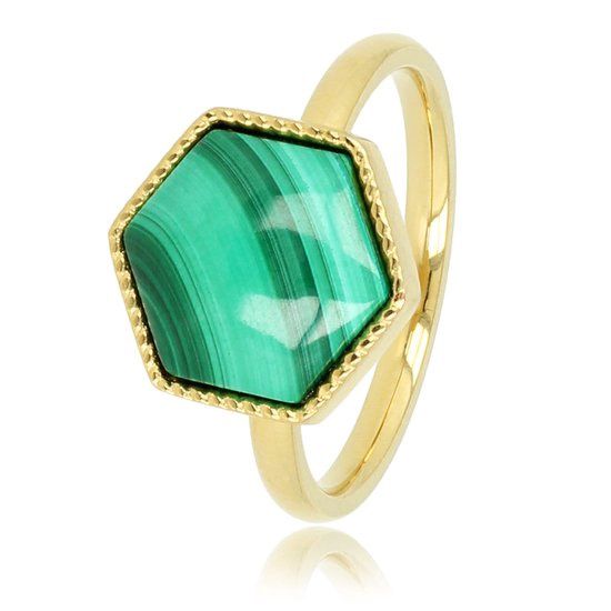 Gouden ring met grote Malachiet edelsteen - My Bendel